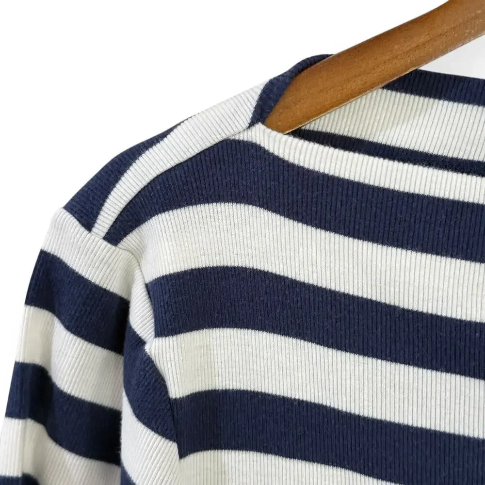 J. Crew Fine-Rib Fitted Navy White Striped Boatneck T-Shirt 2X Nautical BY387